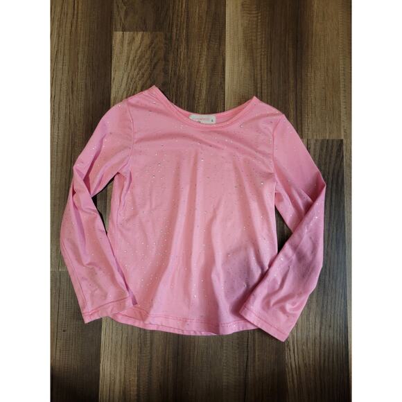 Girls Young Hearts Pink Silver Glitter Dots Long Sleeve Tee Girls Size 6 - Picture 1 of 2